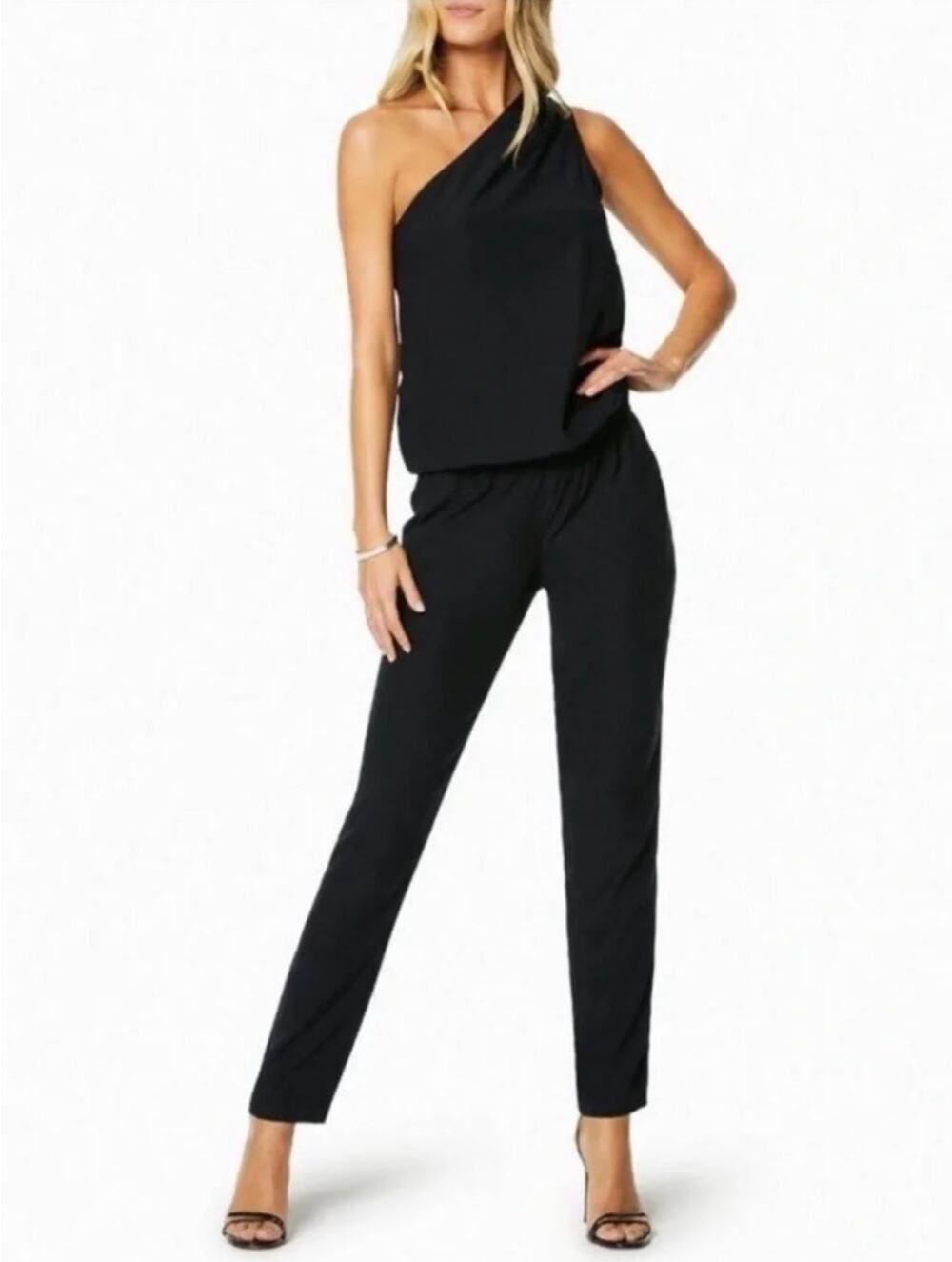 Ramy Brook Lulu Jumpsuit Silk One Shoulder Black Small